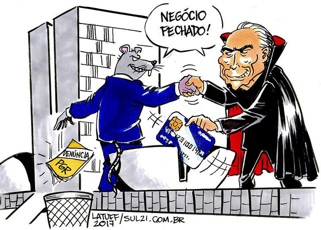 Michel Temer recebeu R$ 500 mil do empresário Joesley Batista, dono da J&F Empreendimentos / Latuff